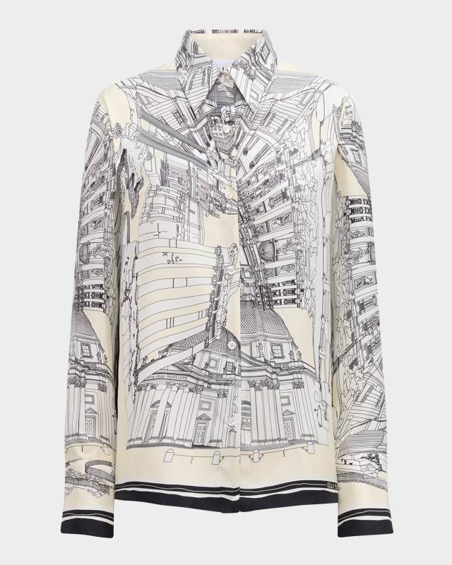 Cameron Landmark-Print Silk Twill Blouse